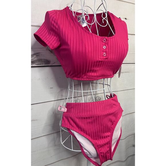 Decree Size Small Two Piece Bathing Suit NWT Magenta - Picture 2 of 7